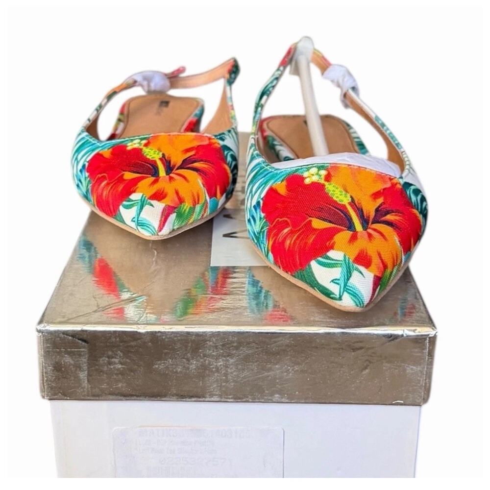 Matiko Hawaiian Floral Slingback Pointed Toe Flats Size 36 Tropical Print NIB - Picture 2 of 16